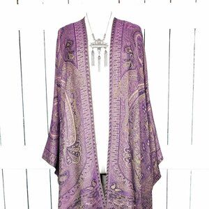 Purple tribal paisley pashmina kimono cover up